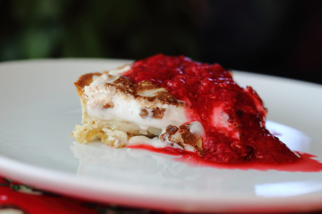 Luxury Lemon Vegan Meringue Pie with Raspberry Coulis - Vegan Recipe Club