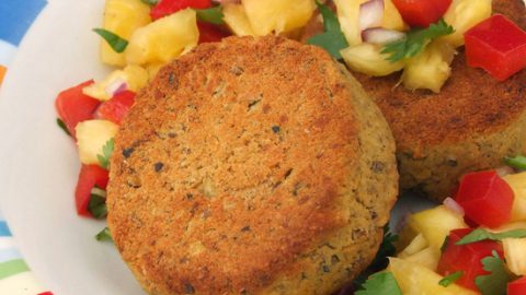 Lentil Cashew Cakes with Pineapple Salsa
