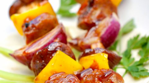 Mock Duck Seitan and Shiitake Skewers