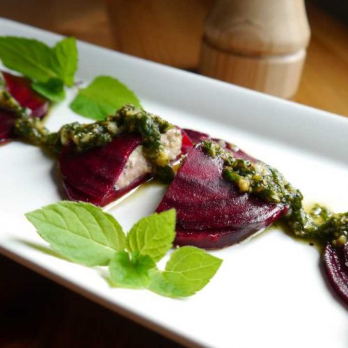 Beetroot & 'Ricotta' Ravioli with Pistachio