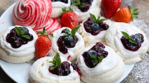 Blueberry & Whipped Cream Aquafaba Meringue Nests