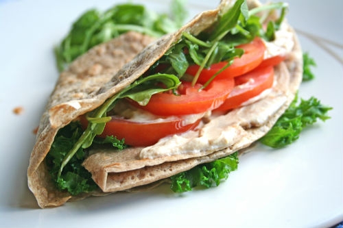 Buckwheat Pancakes with Spinach and Vegan Cream Cheese
