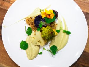 Cauliflower & Hazelnut Savoury Crumble with Smoky Prune Purée