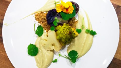 Cauliflower & Hazelnut Savoury Crumble with Smoky Prune Purée