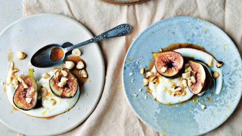 Coffee-poached Figs with Orange & Hazelnuts