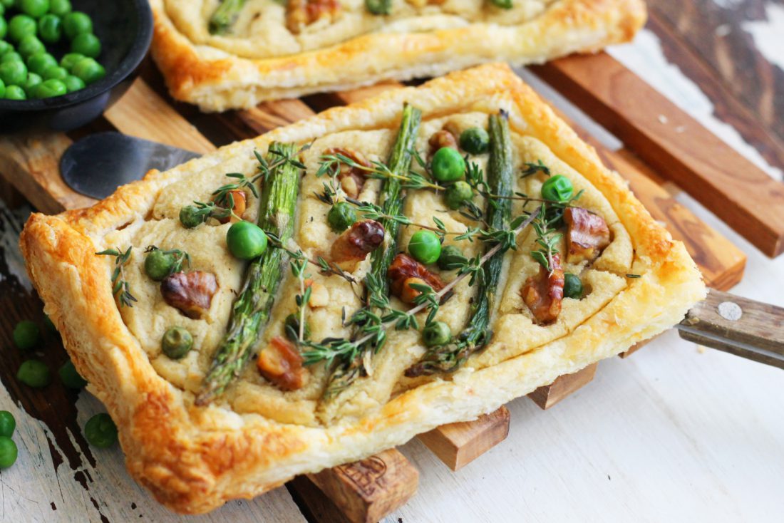 Easy Summer Tart with Asparagus, Peas and White Bean Hummus - Vegan Recipe Club