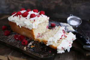 Coconut & Raspberry Cake with White Chocolate Icing