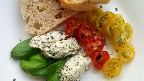 Cashew Cheese Wrapped in Seaweed Flakes