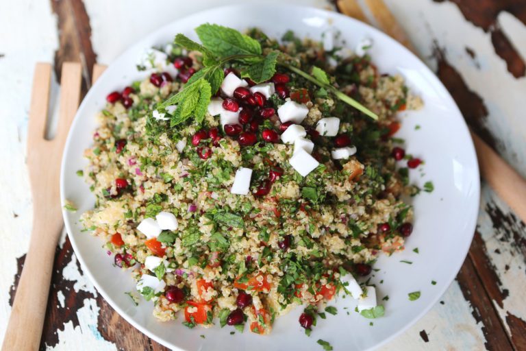 Herby Quinoa Salad with Pomegranate and 'Feta' Vegan Recipe Club