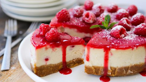 Vegan White Chocolate & Raspberry Baked Cheesecake