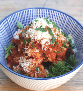 Jackballs With Sofrito Sauce & Vegan Parmesan