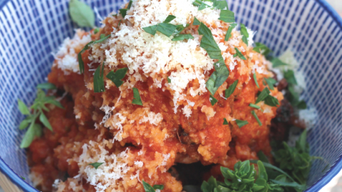 Jackballs With Sofrito Sauce & Vegan Parmesan