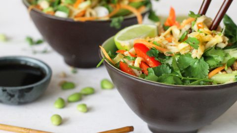 Quick Pad Thai with Tofu and Sesame Kale