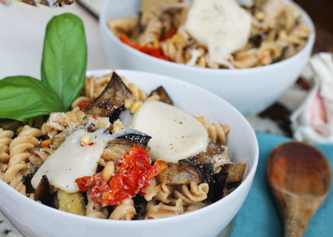 Pasta with Aubergine & Artichokes - Vegan Recipe Club