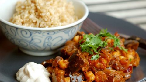 Quick Aubergine & Tomato Curry with Optional Chickpeas