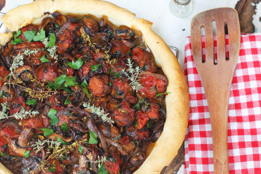 Sausage, Onion & Tomato Tart - Vegan Recipe Club