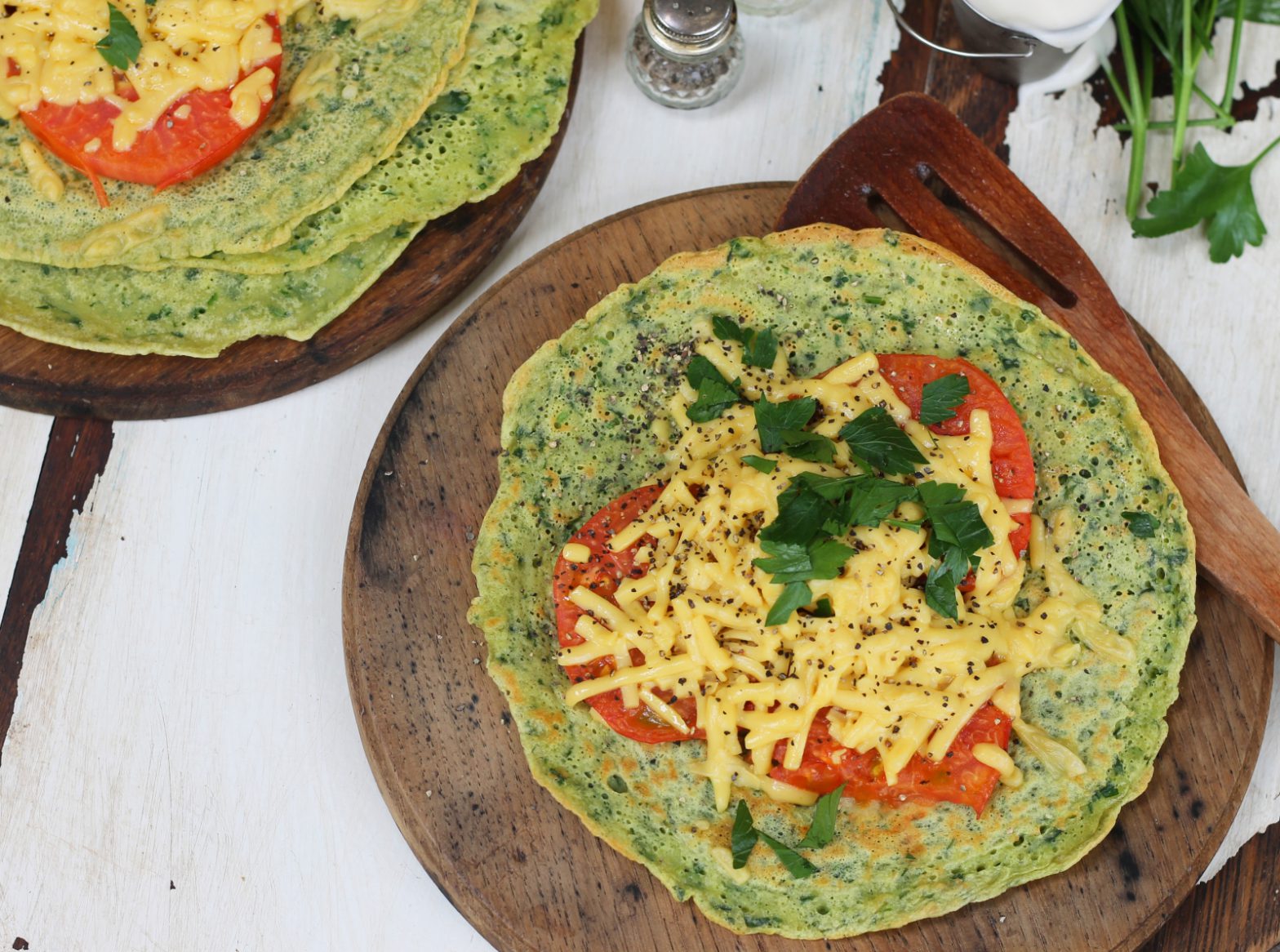 Savoury Pancakes with Spinach Batter and Tomatoes - Vegan Recipe Club