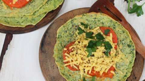 Savoury Pancakes with Spinach Batter and Tomatoes