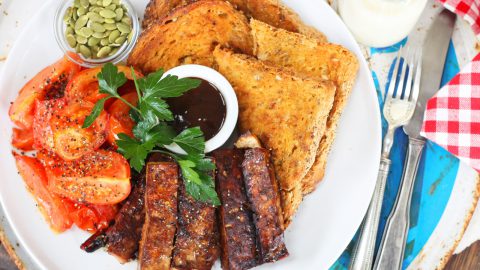 Smoked Tofu Rashers & Grilled Tomatoes