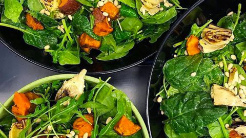 Sweet Potato & Artichoke Salad with Basil Oil