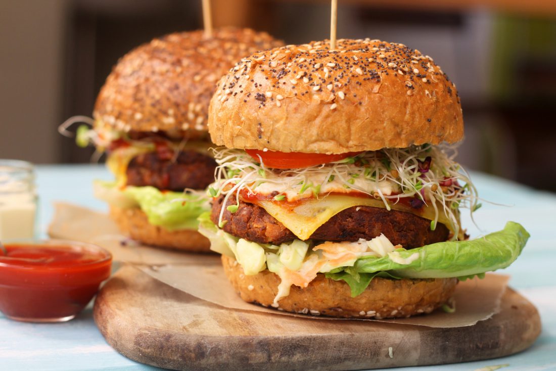 Tofu/Bean Burger with Wedges & Salad, Convenience-style - Vegan Recipe Club