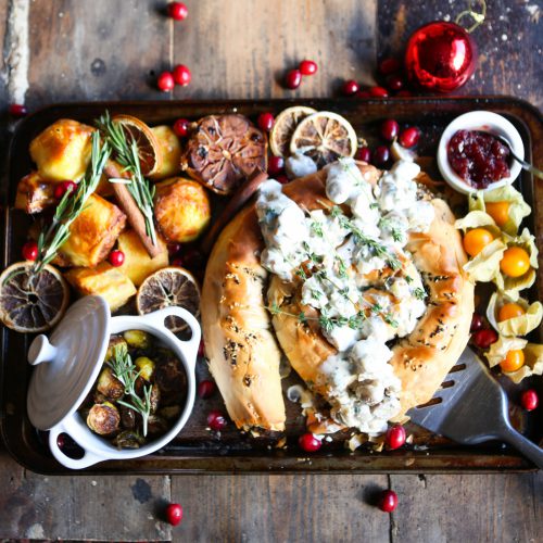 Leek & Chestnut Filo Swirl With Creamy Mushroom Sauce