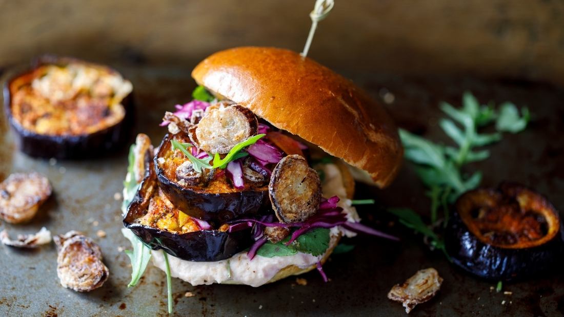 catering uide aubergine burger